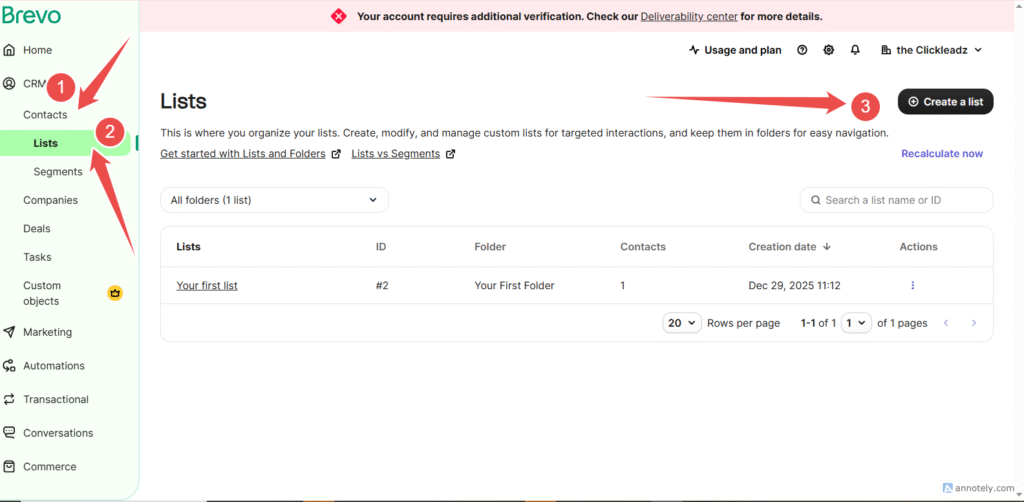 Step - 1 The Integration of Clickleadz with BREVO in order to nurture your Facebook groupleads with a click to leads